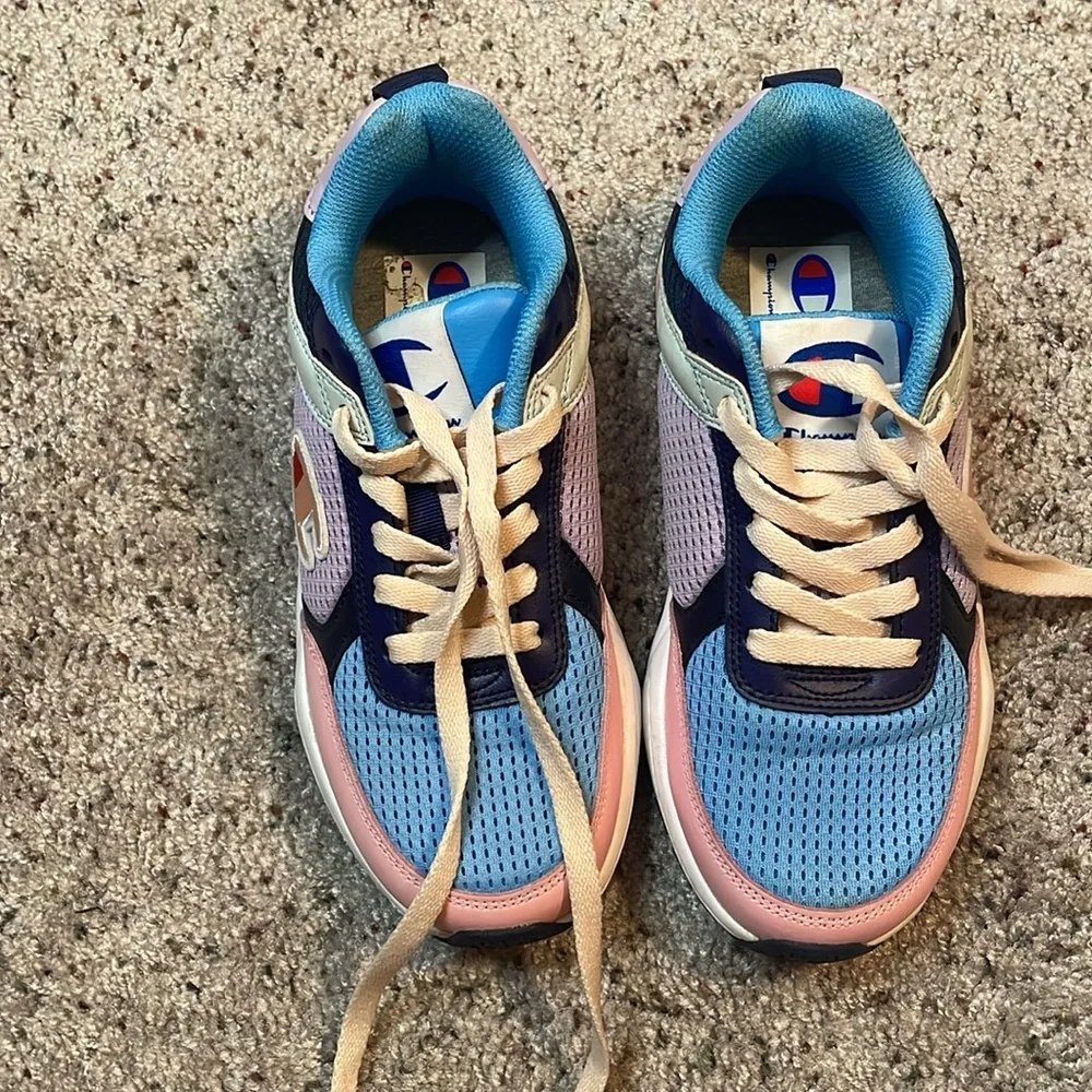 Champion Multi‎ Color Shoes Women’s Sz 6W Block W Blue Pink Purple Tennis Shoe